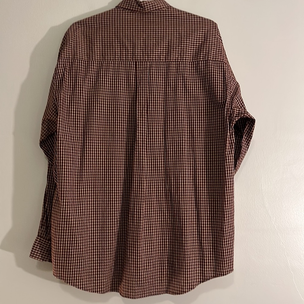 VGUC burgundy, cream, black plaid Haggar button down shirt size XL - Picture 2 of 6
